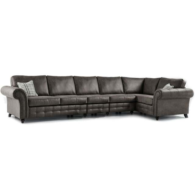 Rackhams Oakland Long 6 Seater Leather Corner Sofa Chesterfield Style - Charcoal - Right Hand Facing - image 1