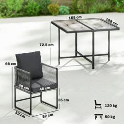 Rackhams 4-Seater Garden Dining Set with Space-Saving Chairs, Black - Steel, DPC, PE rattan, Polyester - Grey, black - 5-piece set - thumbnail 3