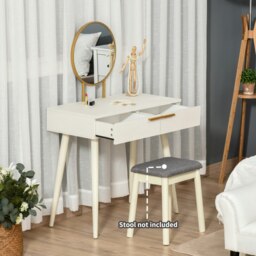 Rackhams Modern Dressing Table w/ 2 Drawers Round Mirror for Bedroom White - White - 80cm x 40cm x 123cm - thumbnail 5