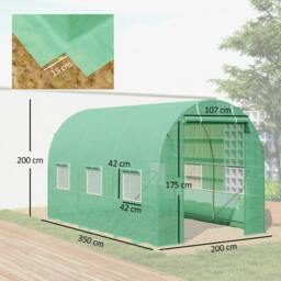Rackhams 3.5 x 2m Walk-In Polytunnel Greenhouse, with Steel Frame, PE Cover, Roll-Up Door and 6 Windows, Green - thumbnail 2