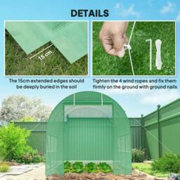 Rackhams 3.5 x 2m Walk-In Polytunnel Greenhouse, with Steel Frame, PE Cover, Roll-Up Door and 6 Windows, Green - thumbnail 3