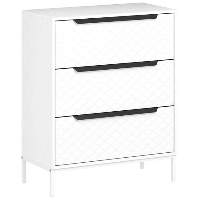 Rackhams Chest of Drawers, Dresser with 3 Fabric Drawers and Aluminium Handles - White