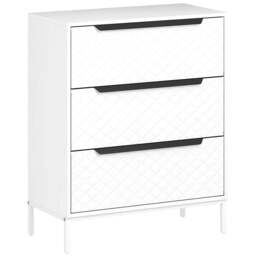 Rackhams Chest of Drawers, Dresser with 3 Fabric Drawers and Aluminium Handles - White - White