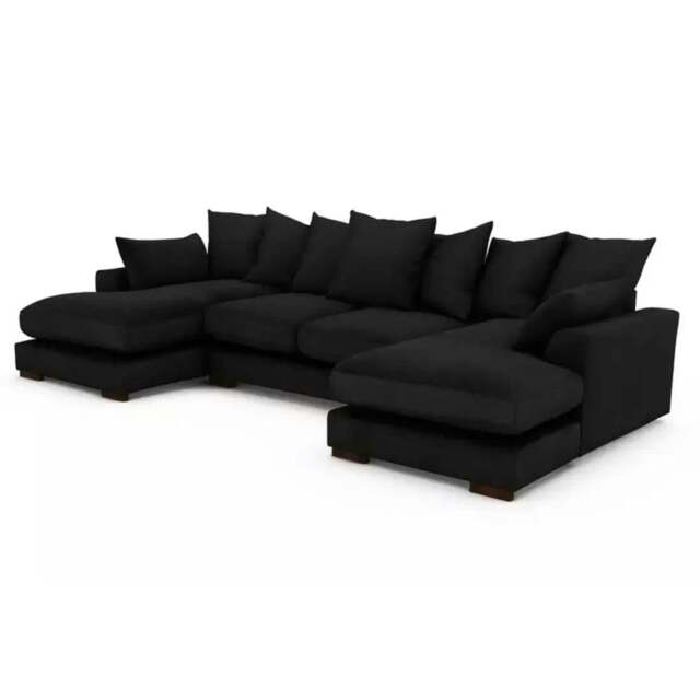 Rackhams Linea Plush Velvet U Shape Double Ended Sofa With Wide Footstool - Black - image 1