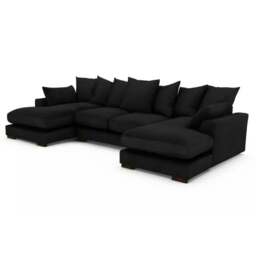 Rackhams Linea Plush Velvet U Shape Double Ended Sofa With Wide Footstool - Black - thumbnail 1