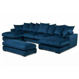Rackhams Linea Plush Velvet U Shape Double Ended Sofa With Wide Footstool - Black - thumbnail 5