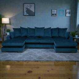 Rackhams Linea Plush Velvet U Shape Double Ended Sofa With Wide Footstool - Black - thumbnail 4