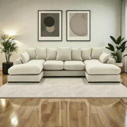 Rackhams Linea Plush Velvet U Shape Double Ended Sofa With Wide Footstool - Black - thumbnail 2