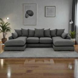 Rackhams Linea Plush Velvet U Shape Double Ended Sofa With Wide Footstool - Black - thumbnail 6