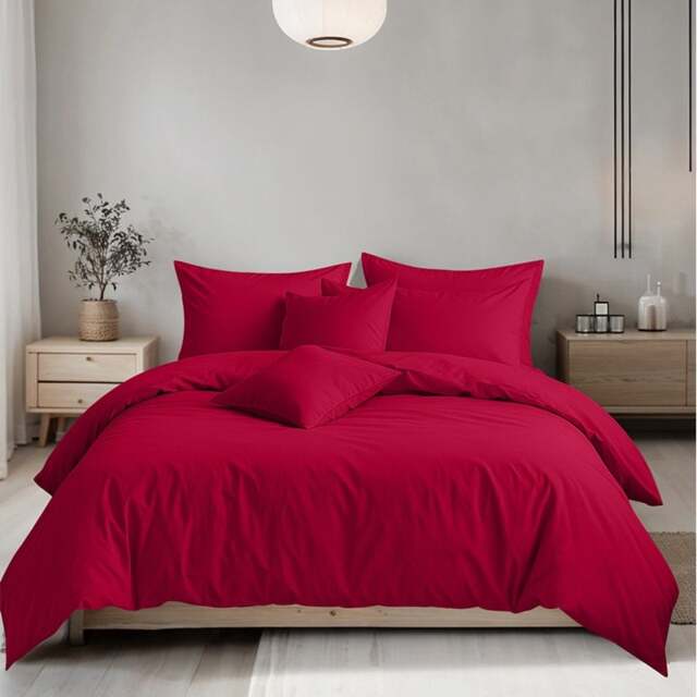 Rackhams Plain Dyed Easy Care Polycotton Duvet Cover And Pillowcase/s Set Bed Linen - Red - Single - image 1