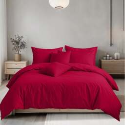 Rackhams Plain Dyed Easy Care Polycotton Duvet Cover And Pillowcase/s Set Bed Linen - Red - Single