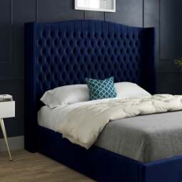 Rackhams Rana Curved Top Winged Upholstered Soft Velvet Bed Frame - Blue - Pink - Small double - thumbnail 3