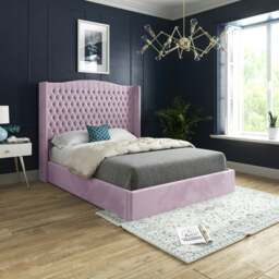 Rackhams Rana Curved Top Winged Upholstered Soft Velvet Bed Frame - Blue - Pink - Small double - thumbnail 1