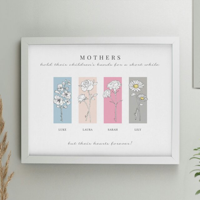 Rackhams Personalised Birth Flower Family of 4 White Framed Print - image 1