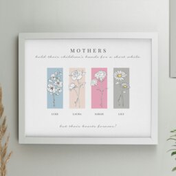 Rackhams Personalised Birth Flower Family of 4 White Framed Print - thumbnail 1