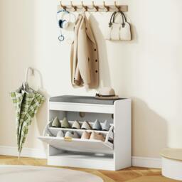 Rackhams Shoe Bench with 1 Flip Drawer, Cushion, 5 Pairs for Entryway White - White - MDF, Polyester - 1