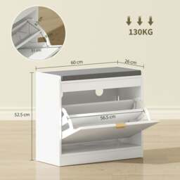 Rackhams Shoe Bench with 1 Flip Drawer, Cushion, 5 Pairs for Entryway White - White - MDF, Polyester - 1 - thumbnail 6