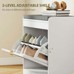 Rackhams Shoe Bench with 1 Flip Drawer, Cushion, 5 Pairs for Entryway White - White - MDF, Polyester - 1 - thumbnail 5