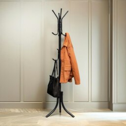 Rackhams Metal Hallway Coat Stand With 12 Hooks Black - thumbnail 1