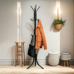 Rackhams Metal Hallway Coat Stand With 12 Hooks Black - thumbnail 4