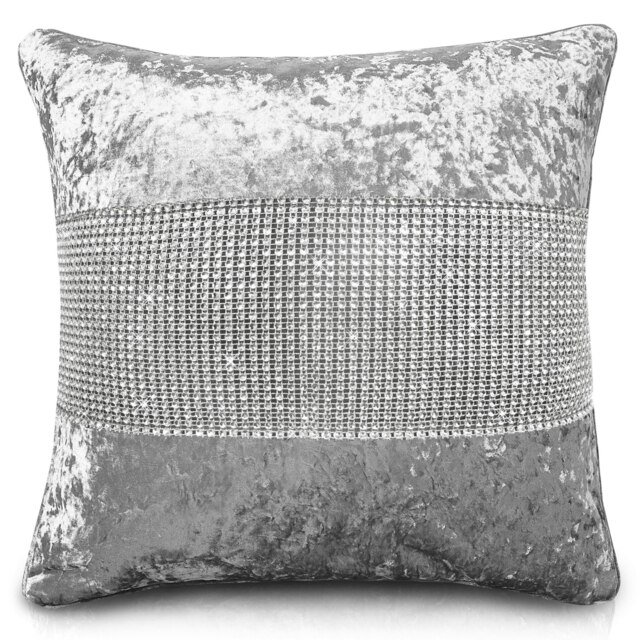 Rackhams Luxury Crushed Velvet Diamonte Detail Cushion - 43cm x 43cm - Silver - image 1