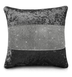 Rackhams Luxury Crushed Velvet Diamonte Detail Cushion - 43cm x 43cm - Silver - thumbnail 2