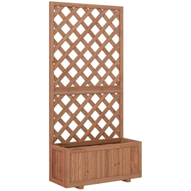 Rackhams 72.5 x 31.5 x 149.5 cm 45L Garden Wooden Pine Trough Planter with Topped Trellis Climbing Plants Flower Raised Bed, Orange - image 1