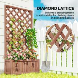 Rackhams 72.5 x 31.5 x 149.5 cm 45L Garden Wooden Pine Trough Planter with Topped Trellis Climbing Plants Flower Raised Bed, Orange - thumbnail 4