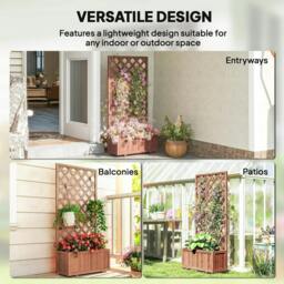 Rackhams 72.5 x 31.5 x 149.5 cm 45L Garden Wooden Pine Trough Planter with Topped Trellis Climbing Plants Flower Raised Bed, Orange - thumbnail 6