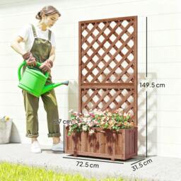 Rackhams 72.5 x 31.5 x 149.5 cm 45L Garden Wooden Pine Trough Planter with Topped Trellis Climbing Plants Flower Raised Bed, Orange - thumbnail 3