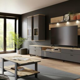Rackhams Klara Display Cabinet with 1 Glass Door in Grey and Oak - Full Assembly Required - Grey & Oak - Matt - thumbnail 5