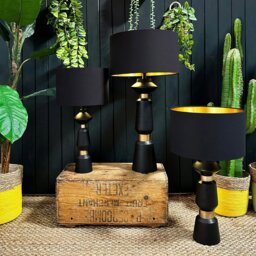 "Rackhams Jet Black Cotton Lampshade with Gold Foil Lining - 30cm Diameter x 20cm Height / (12"" x 8"")" - thumbnail 2