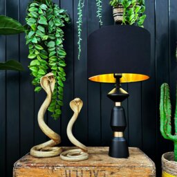 "Rackhams Jet Black Cotton Lampshade with Gold Foil Lining - 30cm Diameter x 20cm Height / (12"" x 8"")" - thumbnail 4