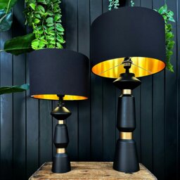 "Rackhams Jet Black Cotton Lampshade with Gold Foil Lining - 30cm Diameter x 20cm Height / (12"" x 8"")" - thumbnail 1