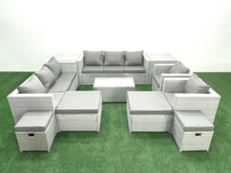 Rackhams 11 Pieces Rattan Garden Furniture Set Outdoor Garden Sofa Chair Coffee Table Set with 4 Footstools 2 Side Tables Light Grey Mixed - thumbnail 2