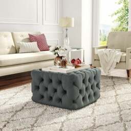 Rackhams Square Velvet Ottoman Footstool Deep Button - 92cm W - Green - thumbnail 5