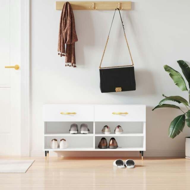 Rackhams Shoe Bench White 102x35x55 cm Engineered Wood