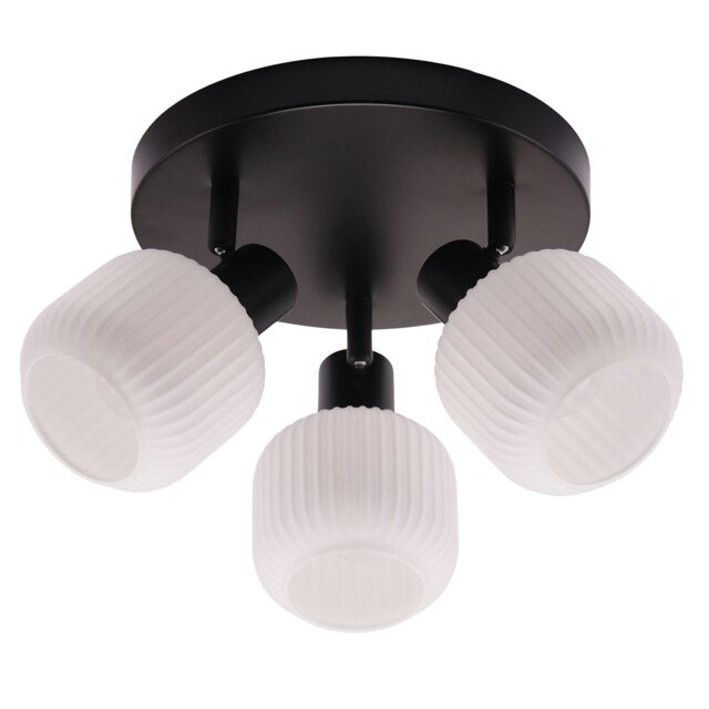 Rackhams Modern Designer Matte Black Spot Ceiling Light with White Ribbed Glass Shades - image 1