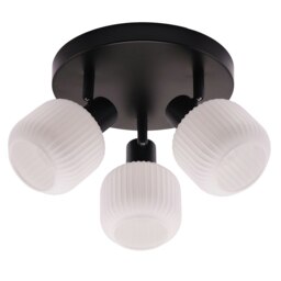 Rackhams Modern Designer Matte Black Spot Ceiling Light with White Ribbed Glass Shades