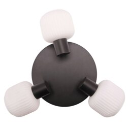 Rackhams Modern Designer Matte Black Spot Ceiling Light with White Ribbed Glass Shades - thumbnail 4