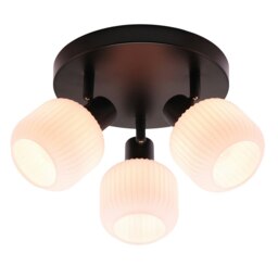 Rackhams Modern Designer Matte Black Spot Ceiling Light with White Ribbed Glass Shades - thumbnail 2