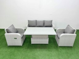 Rackhams PE Rattan Garden Furniture Set Reclining Chair Sofa Lounge Sofa Set Adjustable Lifting Dining or Coffee Table Light Grey - thumbnail 2