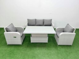Rackhams PE Rattan Garden Furniture Set Reclining Chair Sofa Lounge Sofa Set Adjustable Lifting Dining or Coffee Table Light Grey - thumbnail 1