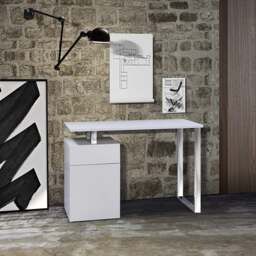 Rackhams CALISTA Gloss White with Brushed Steel Legs Contemporary Home Office Computer Desk - MDF - White - 1 - thumbnail 3