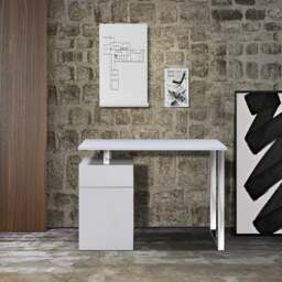 Rackhams CALISTA Gloss White with Brushed Steel Legs Contemporary Home Office Computer Desk - MDF - White - 1 - thumbnail 6
