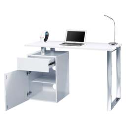 Rackhams CALISTA Gloss White with Brushed Steel Legs Contemporary Home Office Computer Desk - MDF - White - 1 - thumbnail 5