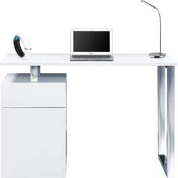 Rackhams CALISTA Gloss White with Brushed Steel Legs Contemporary Home Office Computer Desk - MDF - White - 1 - thumbnail 2