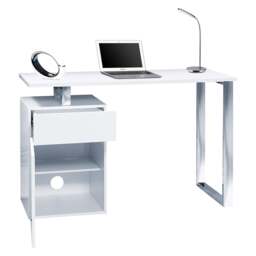 Rackhams CALISTA Gloss White with Brushed Steel Legs Contemporary Home Office Computer Desk - MDF - White - 1 - thumbnail 4