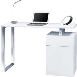 Rackhams CALISTA Gloss White with Brushed Steel Legs Contemporary Home Office Computer Desk - MDF - White - 1 - thumbnail 1