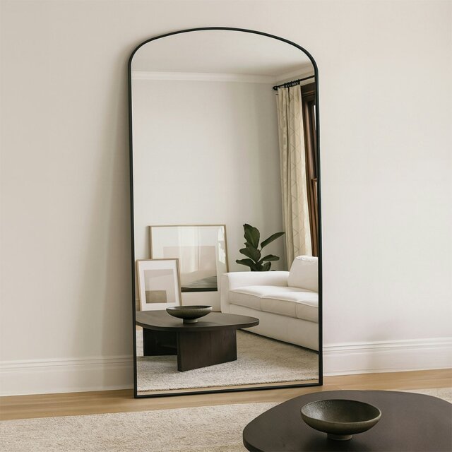 Rackhams Modern Black Metal Arch Full Length Mirror 200cm x 100cm - image 1
